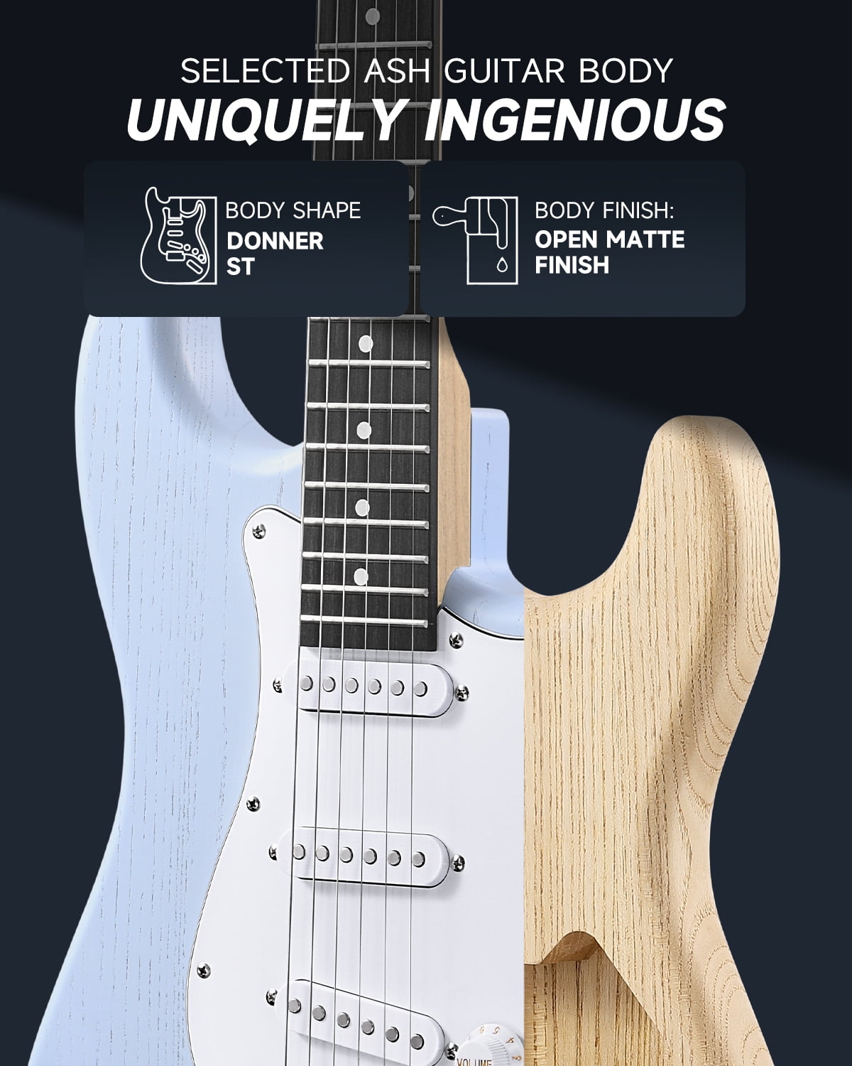 Donner 39" Full Size Electric Guitar with Amp, Solid Wood Beginner Starter Kit, Blue