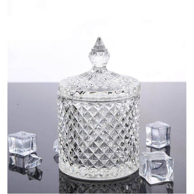 2 Pcs Glass Candy Jar with Lid Decorative Candy Bowl Crystal Covered Storage Jar, Size: Small