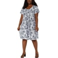 thumbnail image 2 of Women's Plus Size Dress Short Sleeve Inverted Box Pleat Floral Dresses Navy Blue 3X, 2 of 7