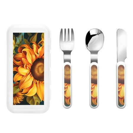 

Kdxio Deep Yellow Colorful Sunflower Toddler Utensils Set - Kids Silverware Set Set Kids Utensils Set with Case for Preschooler Children