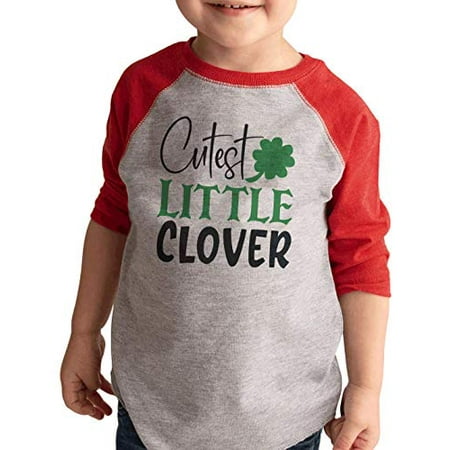 

7 ate 9 Apparel Kids Funny Cutest Little Clover St Patrick s Day Red Baseball Tee