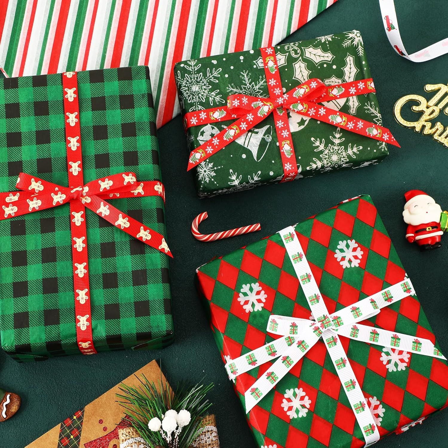 Christmas Ribbon, 15 Yards 3/8 Inch Christmas Grosgrain Ribbons for Gift Wrapping, Christmas Festival Pattern Printed Ribbon for DIY Crafts Xmas Holiday