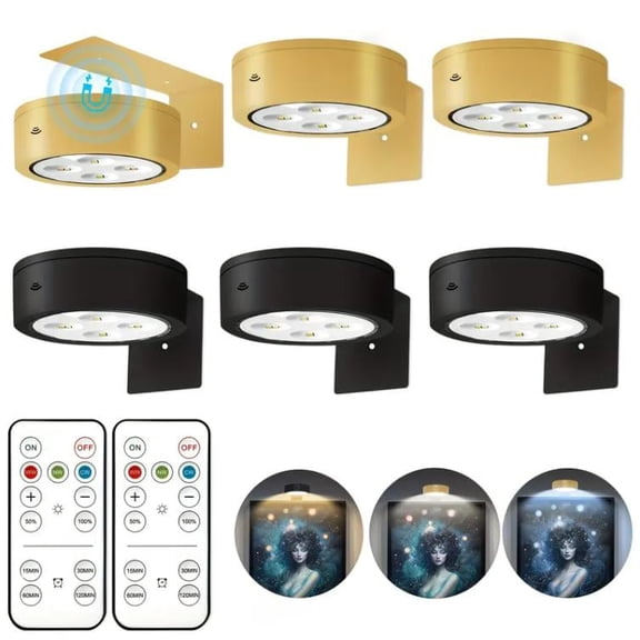 6Pcs Picture Lights For Wall Battery Operated, Magnetic Led Painting Light With Remote Dimmable And Timer, 3 Lighting Modes Art Display Light For Picture Frame, Wireless Wall Decor Puck Lights
