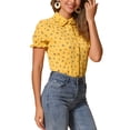 thumbnail image 4 of INSPIRAR CHIC Blusa de Algodón Floral con Mangas Abullonadas y Cuello Peter Pan para Verano, Uso Casual, M Amarillo Púrpura, 4 of 6