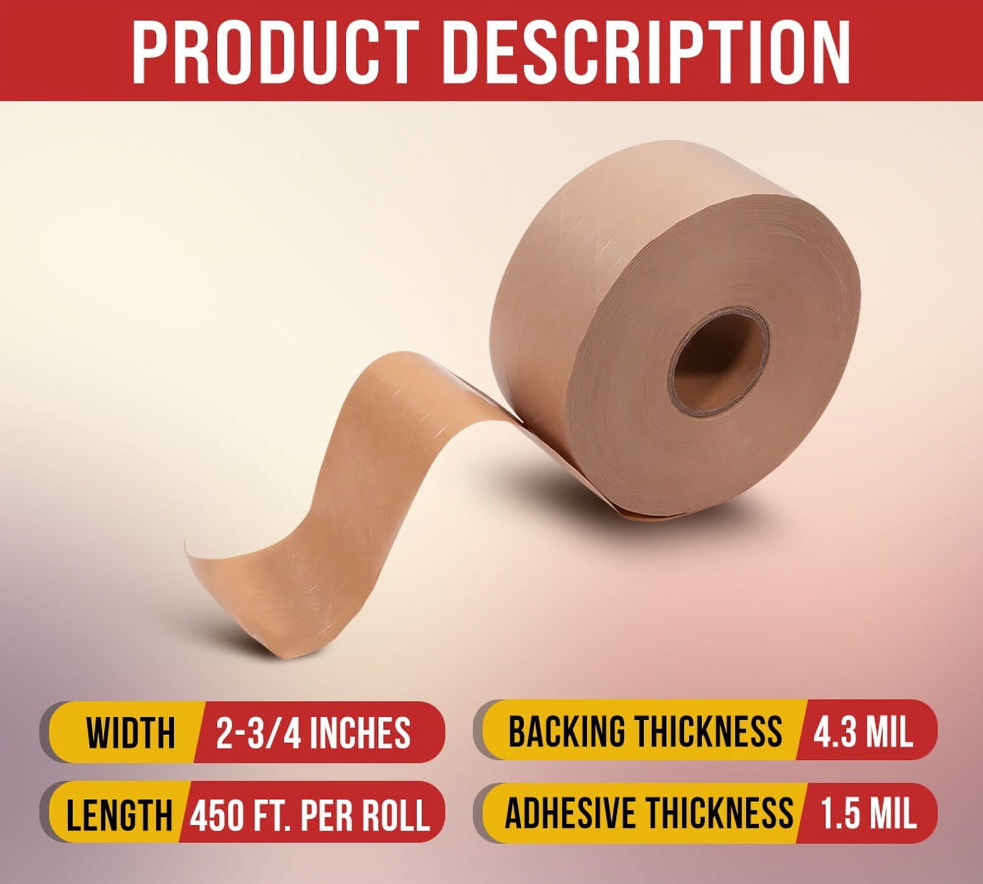 8 Rolls 2.75"x450' Water Activated Tape - Reinforced Gummed Tape for Package - Strong Adhesive & Holding Power Kraft Paper