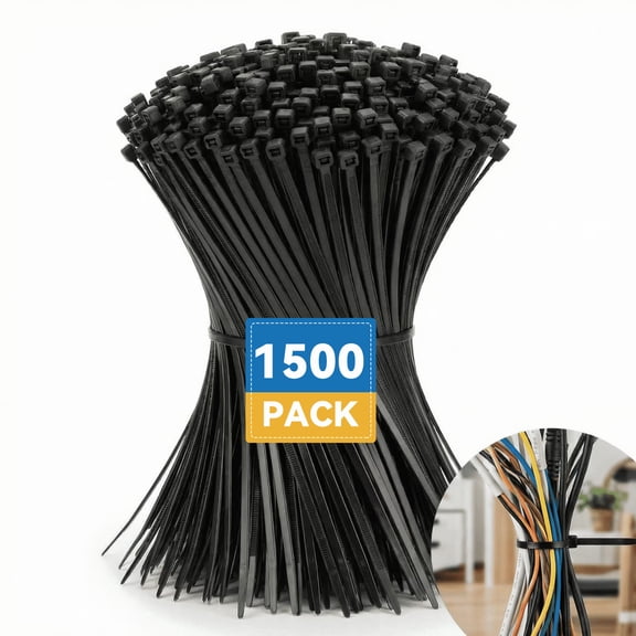 1500-Count Black Cable Ties 8 Inch - Heavy-Duty Nylon Zip Ties for Indoor/Outdoor Use, Weather-Resistant Wire Organizer for Home, Garden & Holiday Decor