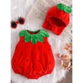 thumbnail image 5 of Douhoow Baby Boys Girls Strawberry Romper with Hat, 6 9 18 24 Months Infant Fleece Leaf Trim Sleeveless Strawberry Bodysuit, 5 of 8