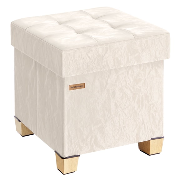 SONGMICS Storage Ottoman, Foldable Footrest with Cushion, White