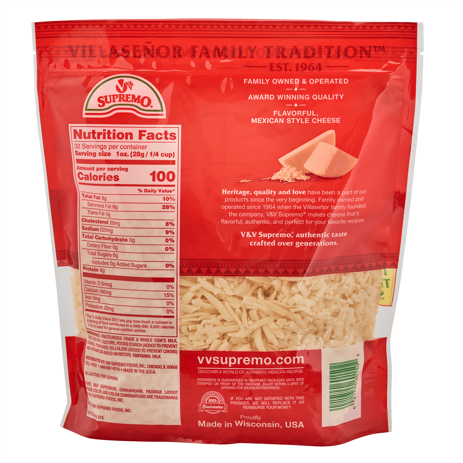 V&V Supremo Shredded Chihuahua Cheese 32 oz Authentic
