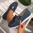 thumbnail image 3 of Rokment Women's Loafers Comfortable Platform Memory Foam Slip on Work Flat Shoes for Women Leather Casual Dressy Walking Sneakers Blue Size 6.5, 3 of 5