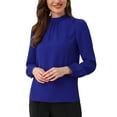 thumbnail image 4 of CAMISA DE CHIFFON CHIC INSPIRADA PARA MUJERES, OFICINA, CUELLO ALTO, MANGA LARGA, BLUSA XL AZUL REAL, 4 of 5