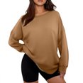 thumbnail image 5 of WTOBBY Women's Loose Casual Pullover Solid Color Sweatshirt, Comfortable Versatile Fit for Everyday Fashion and Fall Winter Streetwear Activities,Brown M, 5 of 5