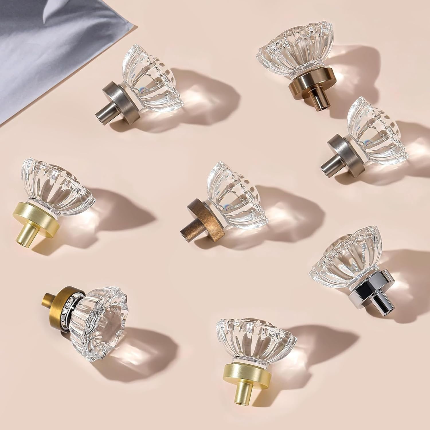 Cabinet Knobs  Cabinets Knob 8 Pack, Antique Brass Small Pull Clear  For Closet Dresser Drawers Cupboard Wardrobe, Solid Alloy Retro Pulls Single-Hole Old Fashioned Handle