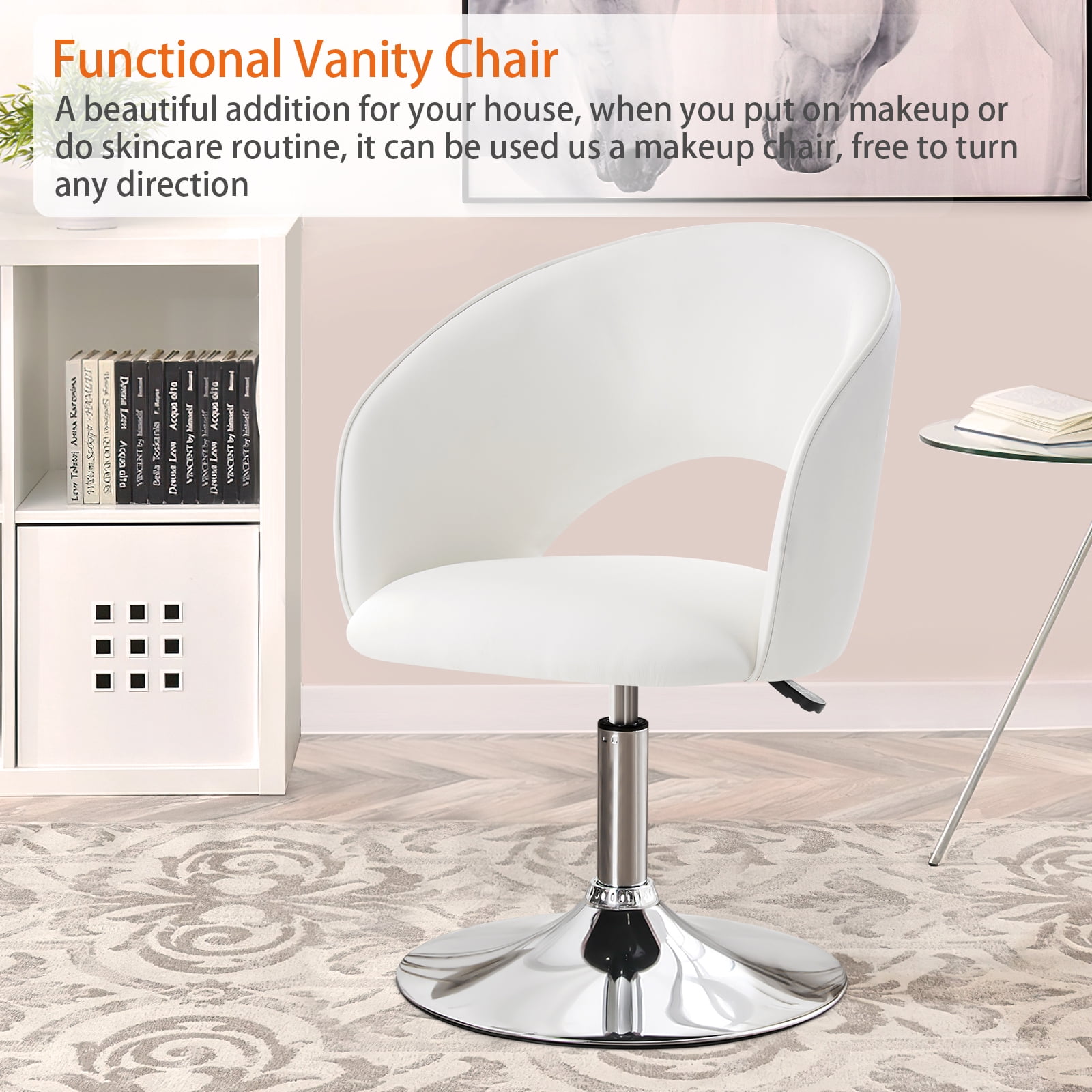 Furniliving Modern Swivel Accent Chair Faux PU Adjustable Vanity