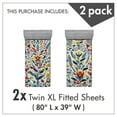 thumbnail image 3 of Ambesonne Art Floral Fitted Sheet Set 2 Pack All-Round Elastic, Modern Leafy Boho Print, Twin XL Size, Sea Blue Red Mustard, 3 of 3