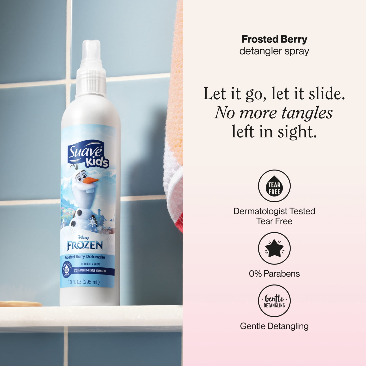 Suave Kids Disney Frozen Enchanted Berry Hair Detangler Spray,Tear-Free Leave-In Conditioner, 10 FL OZ