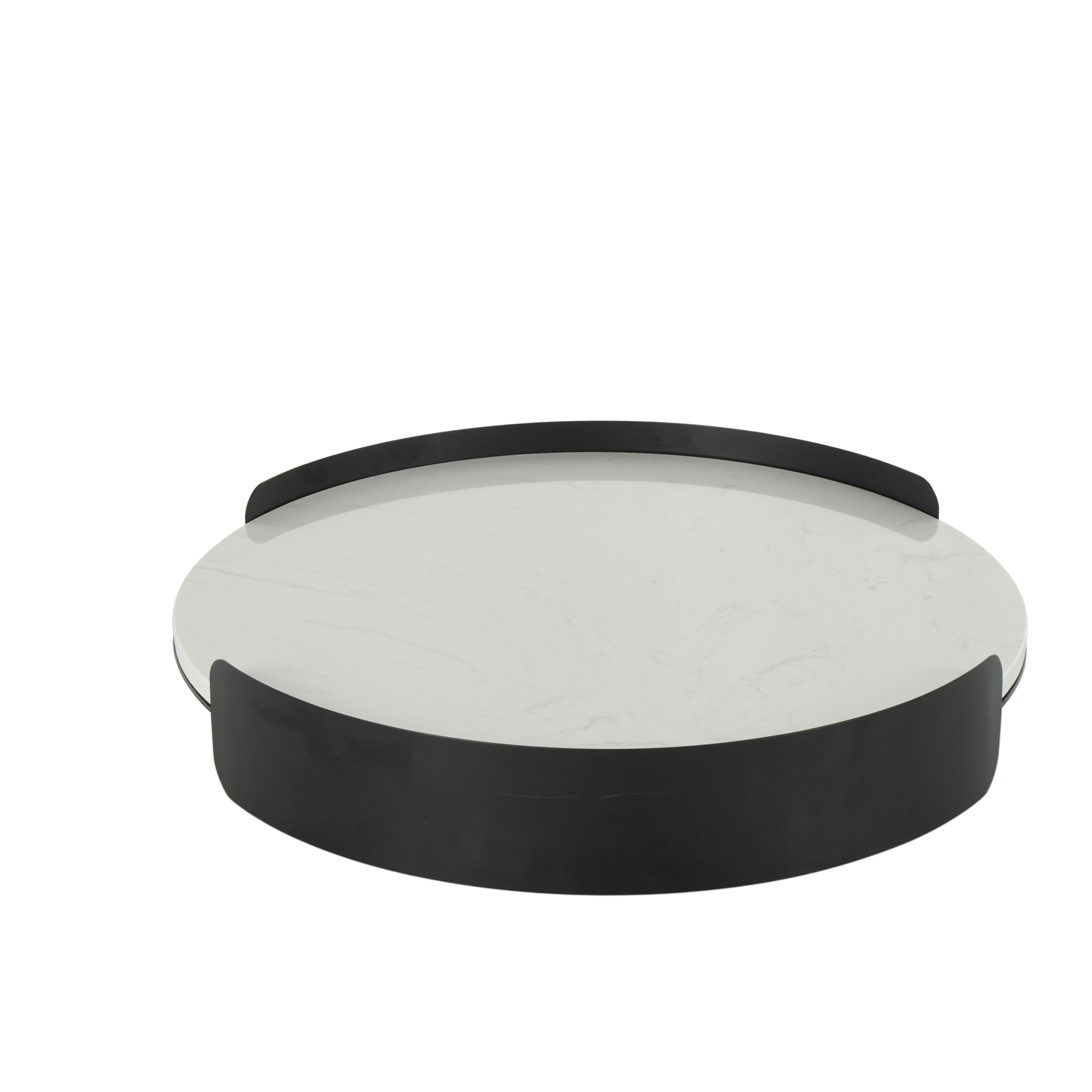 DecMode 19" x 19" White Marble Round Tray with Black Metal Frame, 1-Piece
