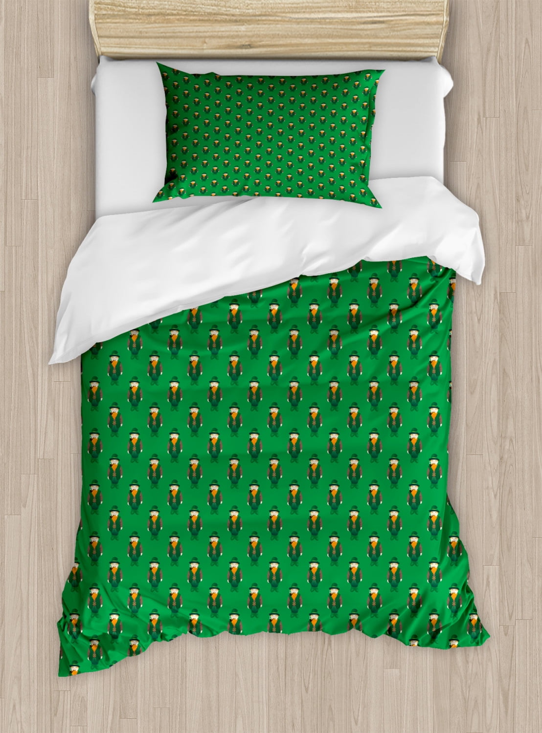 Elf Duvet Cover Set Twin Size, Repetitive Pattern of Chunky Irish Man