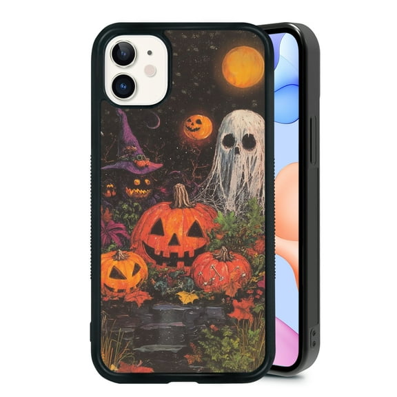 Halloween Pumpkin Ghost for iPhone 11 Case, Cute Aesthetic Christmas Puzzle Shock-Absorbent Protective,Black