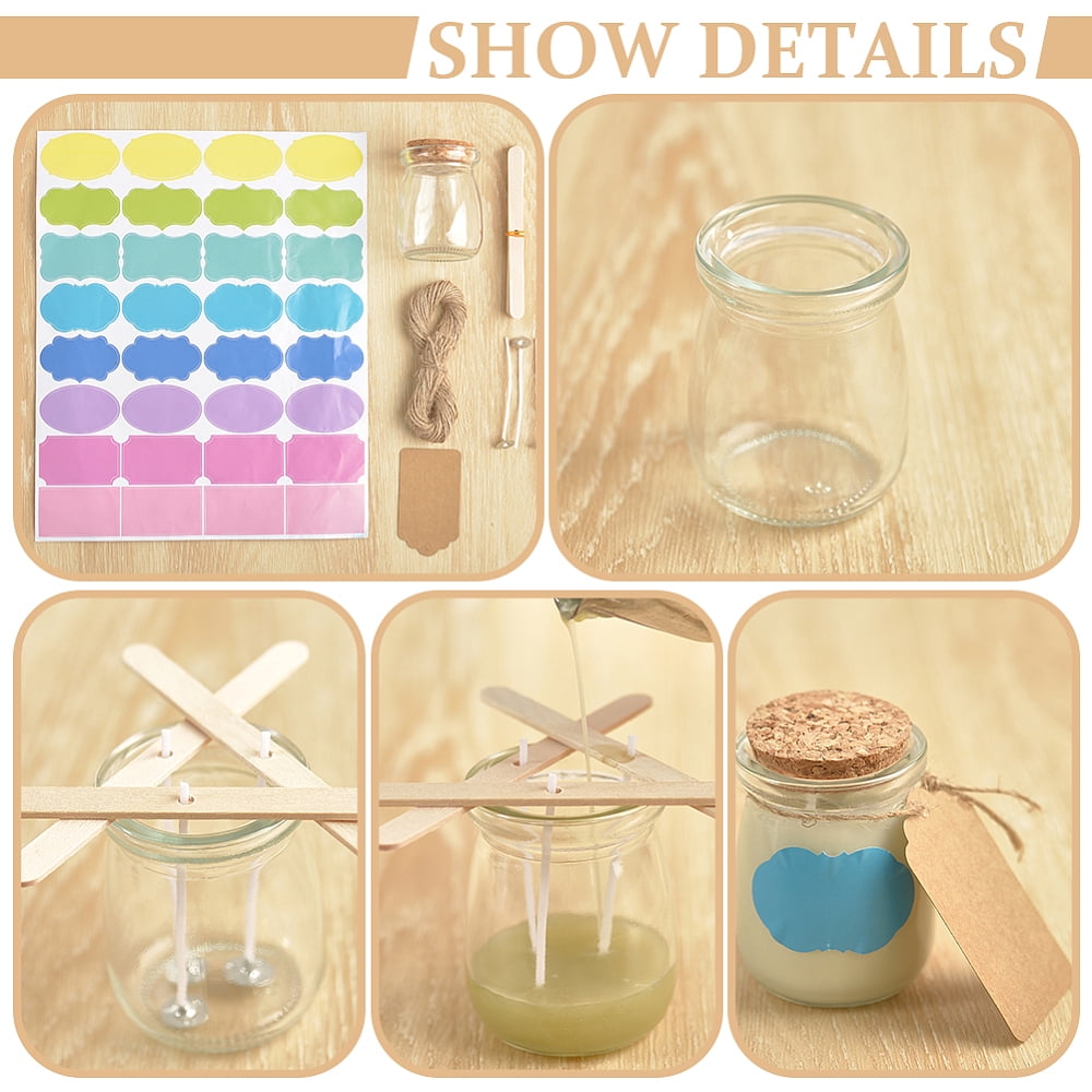 DIY Candle Making Kits including 2 Sheets PVC Blank Self-Adhesive Stickers Paper Blank Gift Tags 20Pcs Glass Wishing Bottles