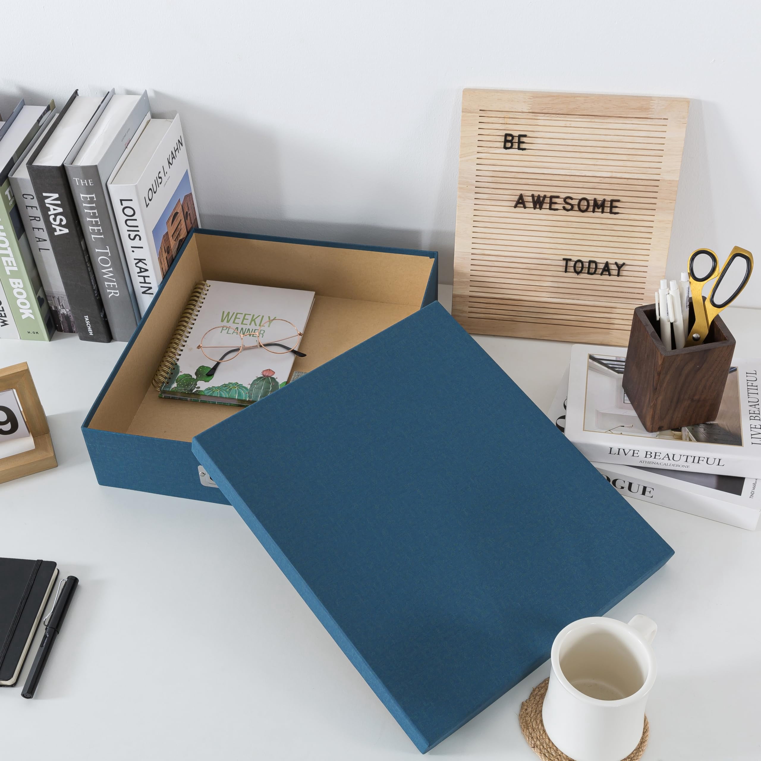 Cardboard Decorative Photo Storage Box With Lid  14.8 * 13.0 3.7 In Picture For Keepsakes And Memorabilia Album Memories Scrapbook Artwork Stationary Blue