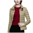 thumbnail image 3 of felwors Puffer Jacket Women Casual Feather Lightweight Down Jackets Packable Solid Color Puffer Coats With Storage Bag Winter Khaki, S, 3 of 6