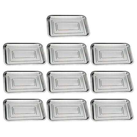 OUNONA 10-Piece Polished Stainless Steel Food Serving Plates Set for Kitchen, Dining, and Party Use