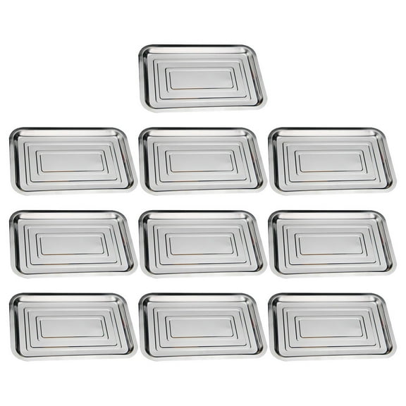 OUNONA 10-Piece Polished Stainless Steel Food Serving Plates Set for Kitchen, Dining, and Party Use
