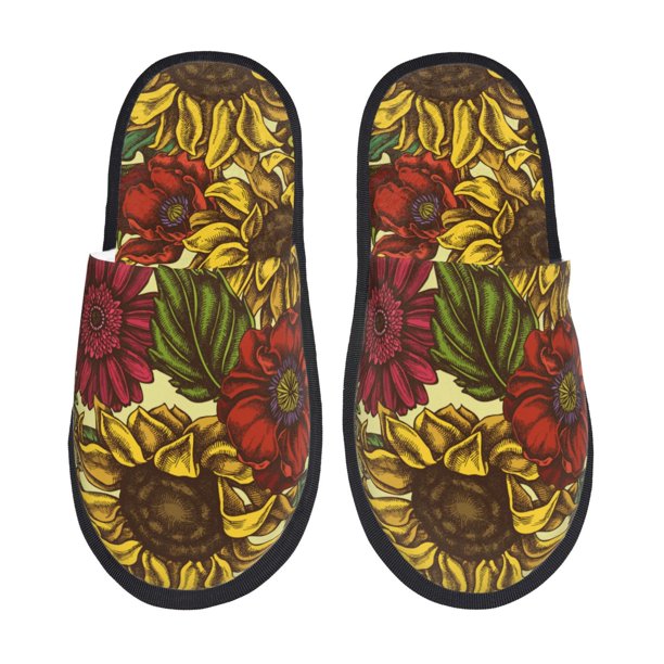 Fotbe Sunflower Pantuflas Peludas para Mujer con Estampado, Zapatillas de Peluche, Zapatos de Invierno para Casa, Uso Interior y Exterior-Large