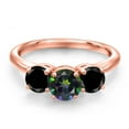 thumbnail image 3 of Gem Stone King 18K Rose Gold Plated Silver Green Mystic Topaz and Black Diamond Engagement Ring for Women | 2.10 Cttw | Round 6MM | Gemstone November Birthstone | Size 6, 3 of 6