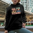 thumbnail image 2 of All the Cool Kids Are Reading, Retro Groovy Wavy Text Art Merch Gift, Black Hooded Sweatshirt or Hoodie, Small, 2 of 5