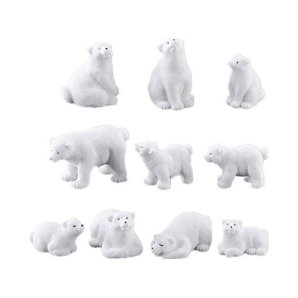 11 Pcs Micro Landscape Polar Bear Resin Ornament Adorable Bear Adornment Sculpture Resin Craft Desktop Adornment White (Mixed Style)