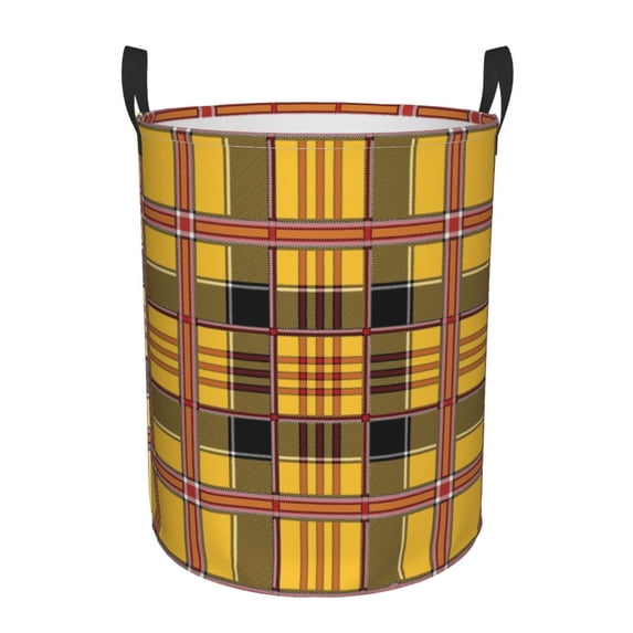 LNWH Laundry Basket, Yellow Plaid Scottish Pattern Foldable Laundry Hamper With Handles Waterproof, Medium Size