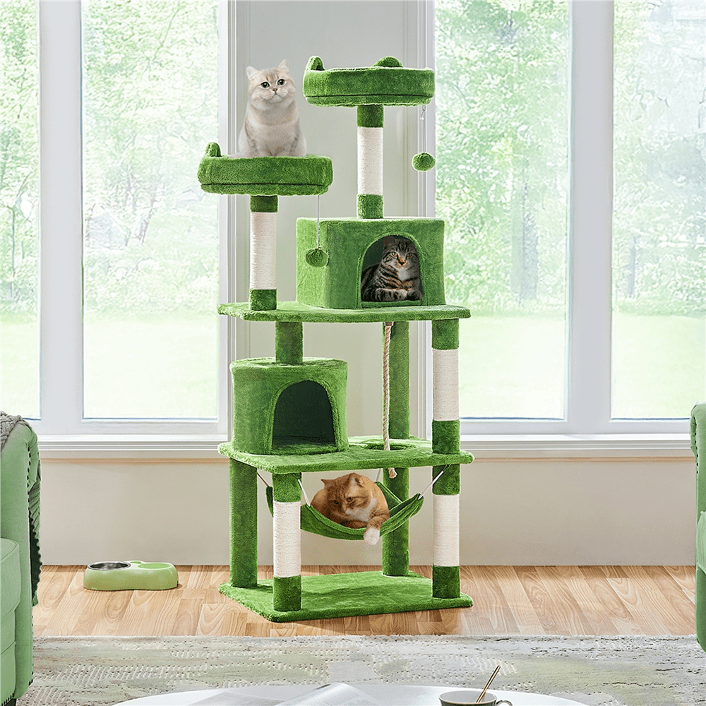Alden Design 62'' Height Multilevel Cat Tree with 2 Condos & 2 Foam-Padded Perches, Green