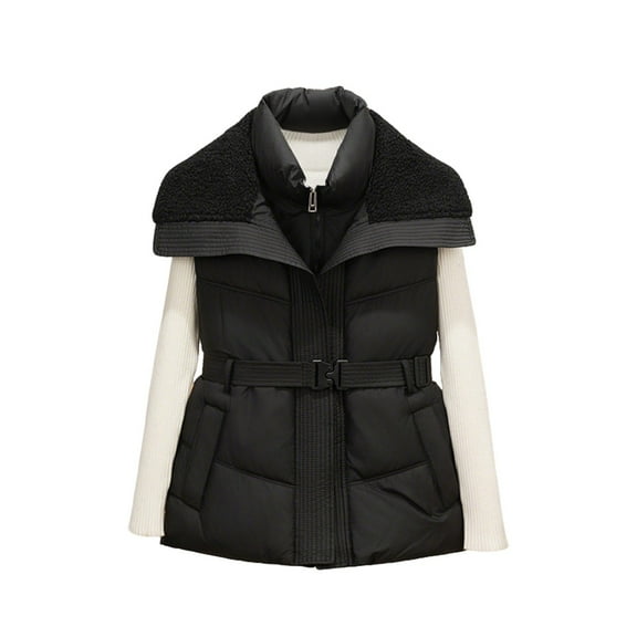 Womens Vest Jacket Plus Size Thin Down Stand Collar Sleeveless Slim Light Pocket Zipper Down (Black L)