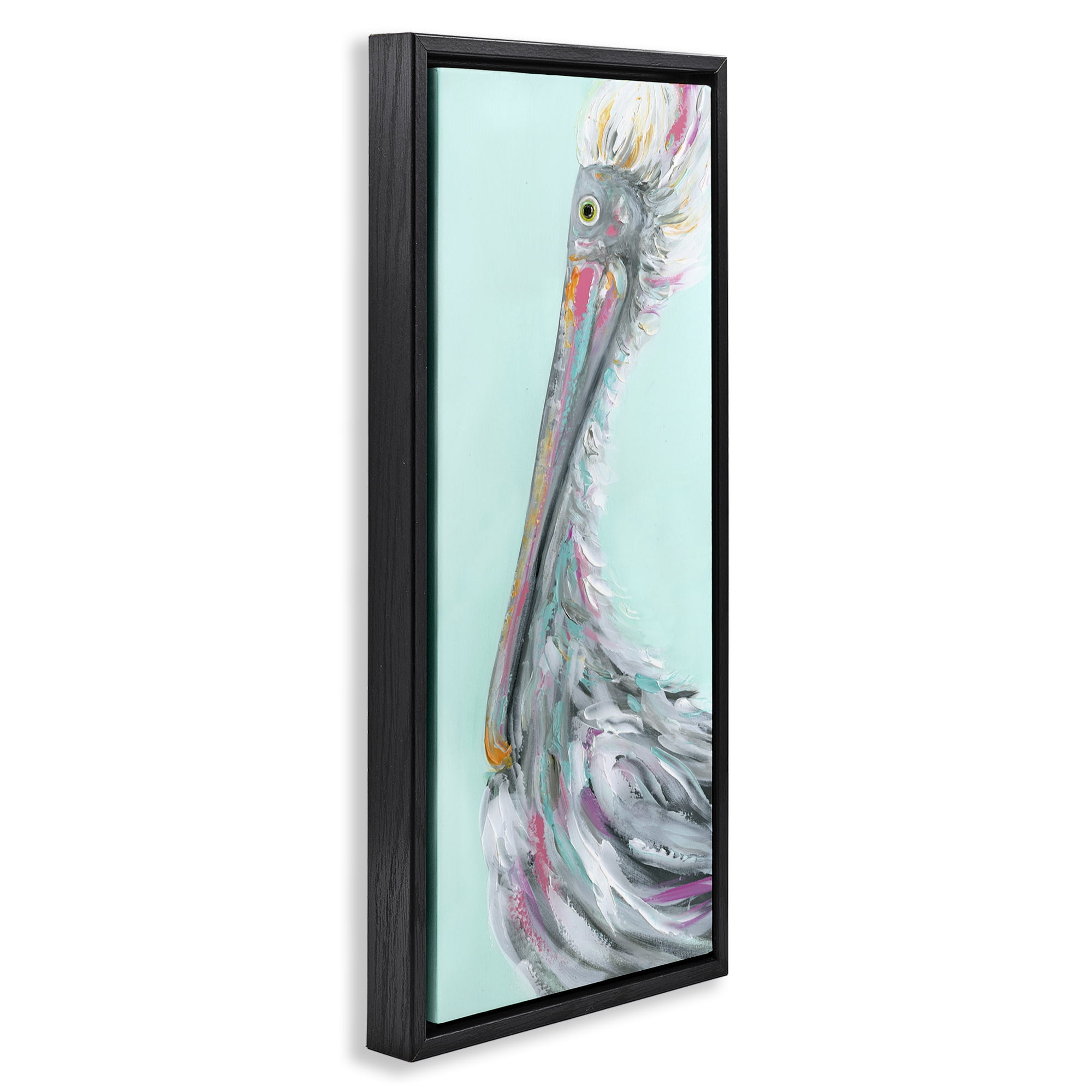 Stupell Industries Odd Pelican Portrait Animals & Insects Painting Black Floater Framed Art Print Wall Art, 11 x 25