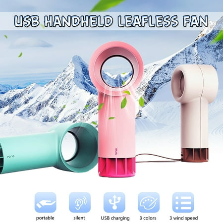 - 360 Degrees Portable Bladeless Hand Held Cooler Mini USB Cable No Leaf Handy Fan