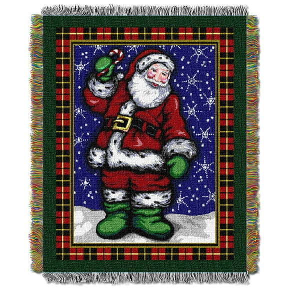 Plaid Santa Woven Tapestry Throw Blanket