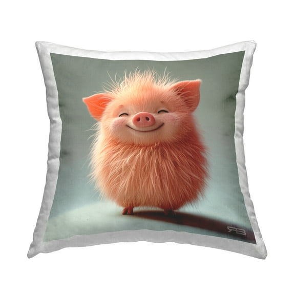 Stupell Industries Smiling Fluffy Piglet Decorative Printed Throw Pillow Design by RB.