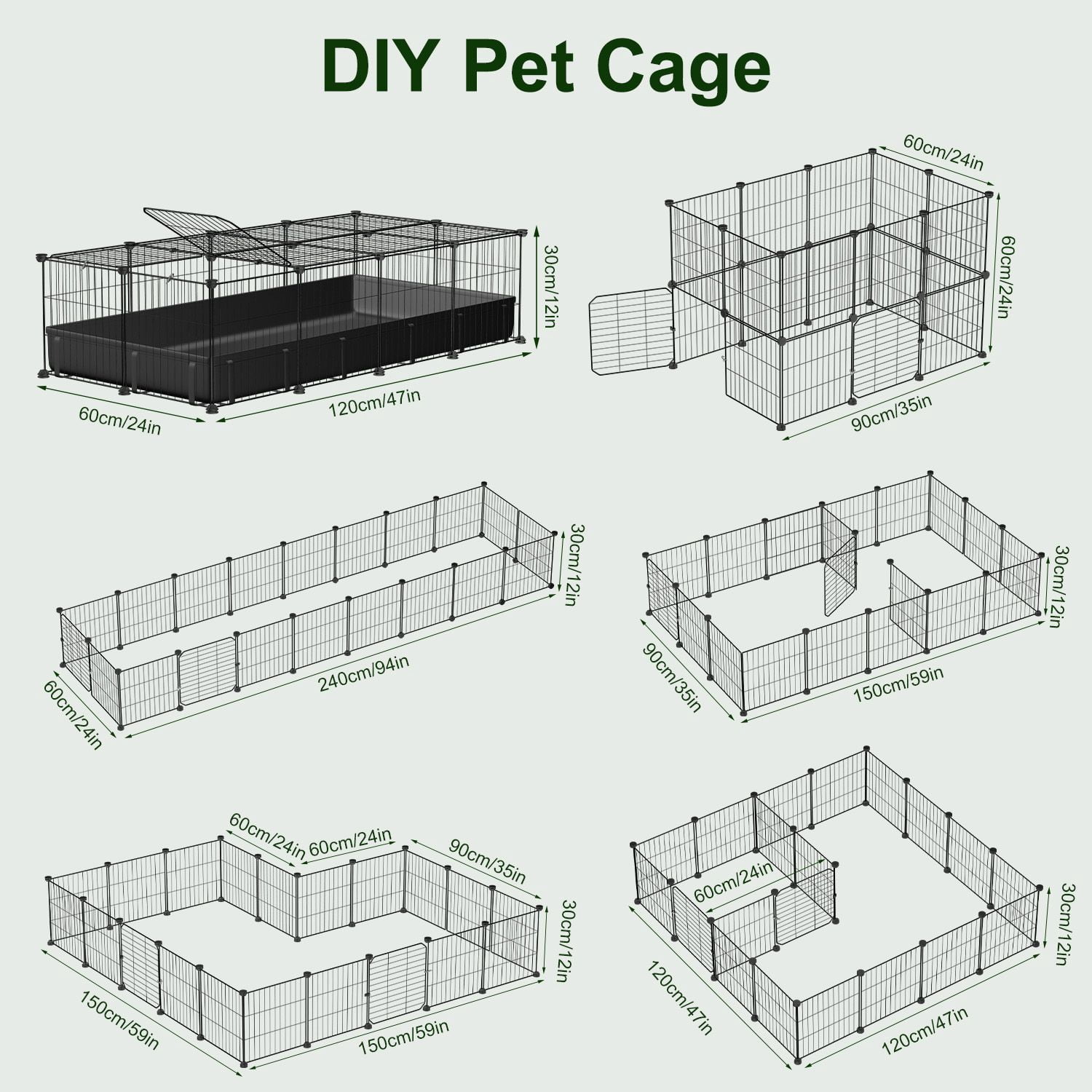 DIY Assemble Metal Small Pet Play Enclosure Multiple Layout Options,Small Animal Playpen DIY Metal Pet Enclosure with 20 Panels Waterproof Floor Mat for Hedgehogs Chickens Ducklings Rabbits