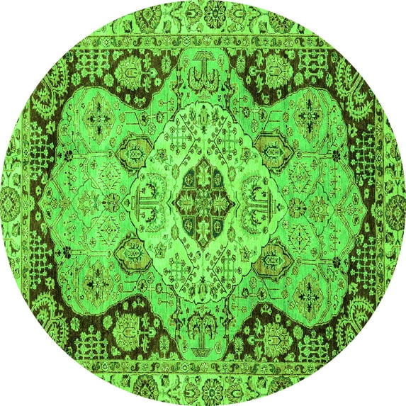 Ahgly Company Indoor Round Oriental Green Traditional Area Rugs, 4' Round