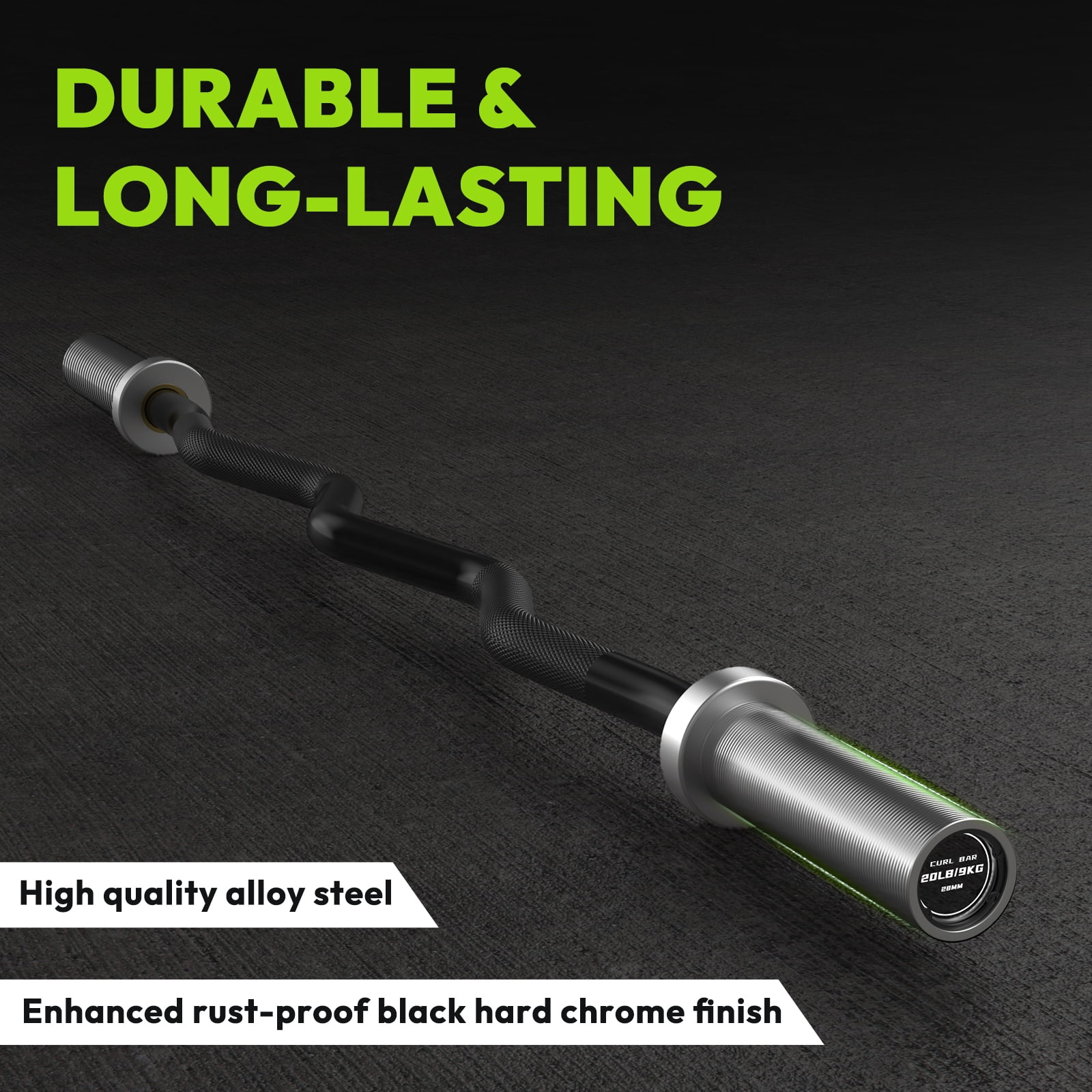 HANDBODE Olympic EZ Curl Barbell Bar, 47" Curl Bar for Weight Lifting, Squats, Hip Thrusts, Biceps, 500 lb Weight Capacity Suitable for 2 inch Weight Plates, Home Gym Weight Bar
