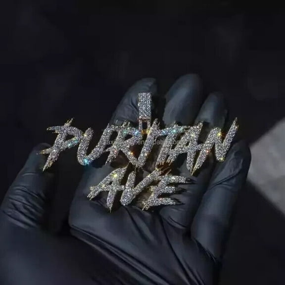 Real Moissanite 3CT Round Cut Men's Custom Name Pendant 14K Yellow Gold Plated