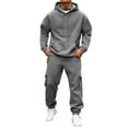 thumbnail image 2 of Zimjoy Gray Sweat Suits Men Gym Mens Track Suits 2 Piece Set Casual Winter Hooded Sweatshirt and Cargo Sweatpant Sherpa Lined Sportswear Tracksuits with Pockets, Gray L, 2 of 8