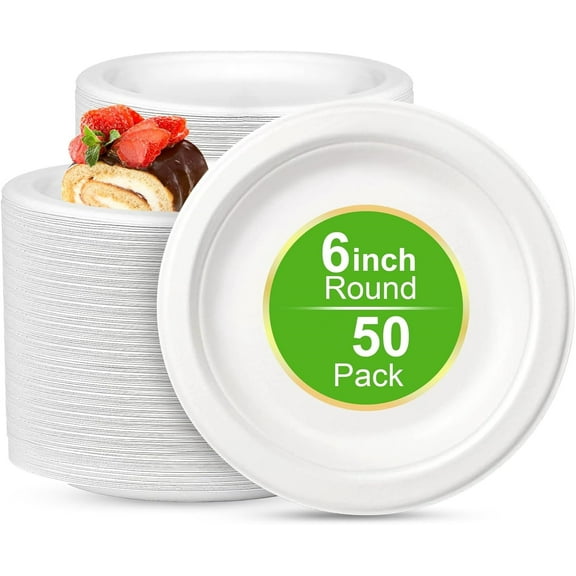 Biodegradable Paper Plates,50 Pcs Eco-Friendly Sugarcane Plates,Disposable Paper Plates,Durable Plates for Everyday Breakfast,Lunch,& Dinner Meals