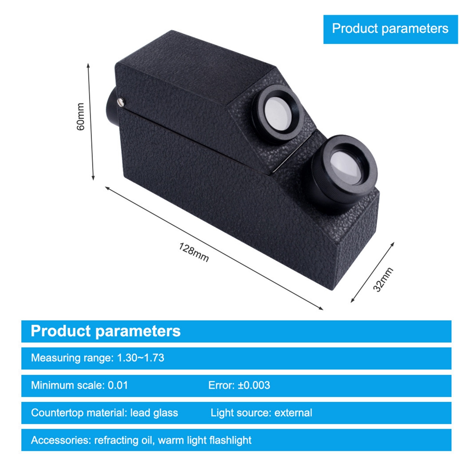 Professional Gemstone Refractometer Jewelry RHG 1.30-1.73 Identification Built-in LED Flashlight Diamond Detector Testing Tool ,Portable
