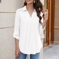 thumbnail image 2 of Bixock Plus Size Women 3/4 Length Sleeve Tops Maternity Shirts Linen Blouse Solid Color V Neck Roll Long Sleeve Lace Loose Wide Casual Daily Top, 2 of 6