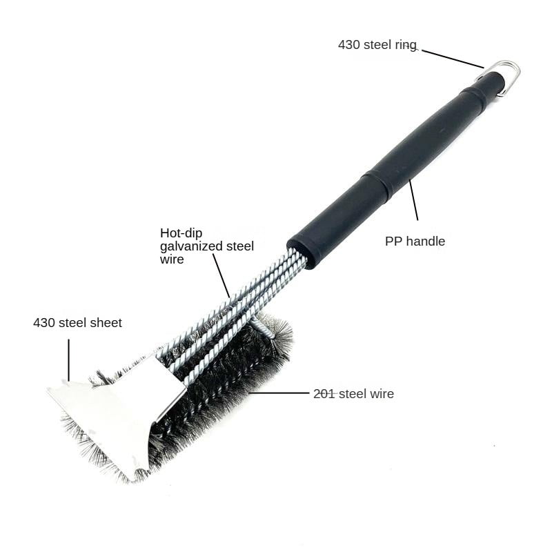 18-inch BBQ Brush and Scraper - Three rows of reinforced stainless steel bristles - Best heavy-duty outdoor BBQ brush for all types of grills - 18-inch long BBQ brush handle