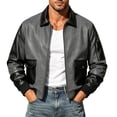 thumbnail image 2 of Men's Vintage Patchwork Jacket, Baseball Collar Zipper Coat With Multi-Pockets, Casual Biker Short Workwear Outerwear Gray XL, 2 of 9