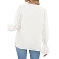 thumbnail image 5 of Xuanfei Women Solid Color V Neck Jacquard Flare Sleeve Layered Chiffon Top, 5 of 6